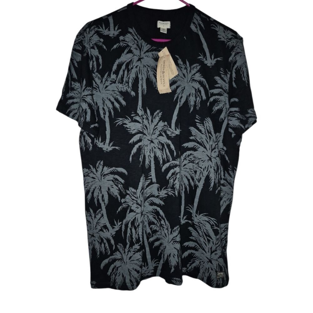Ralph Lauren Denim & Supply Palm Tree Print tee black dark grey Large NWT